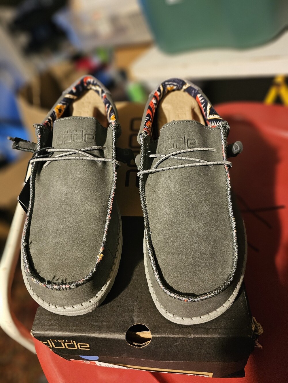 Hey Dude Wally Recycled Leather Quarry Charcoal Grey M7 or W9 Lil Fraying In Fro